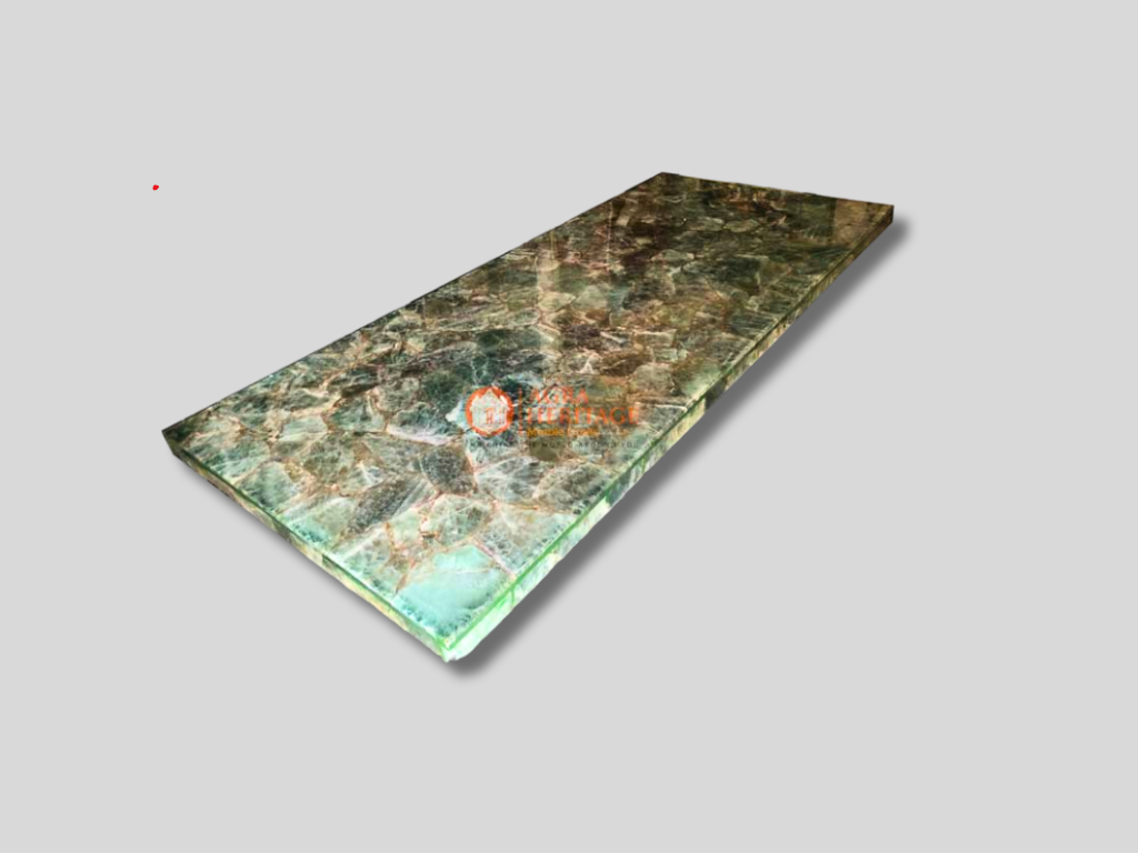 Green Fluorite Dining Table Top With Stand LED Lights